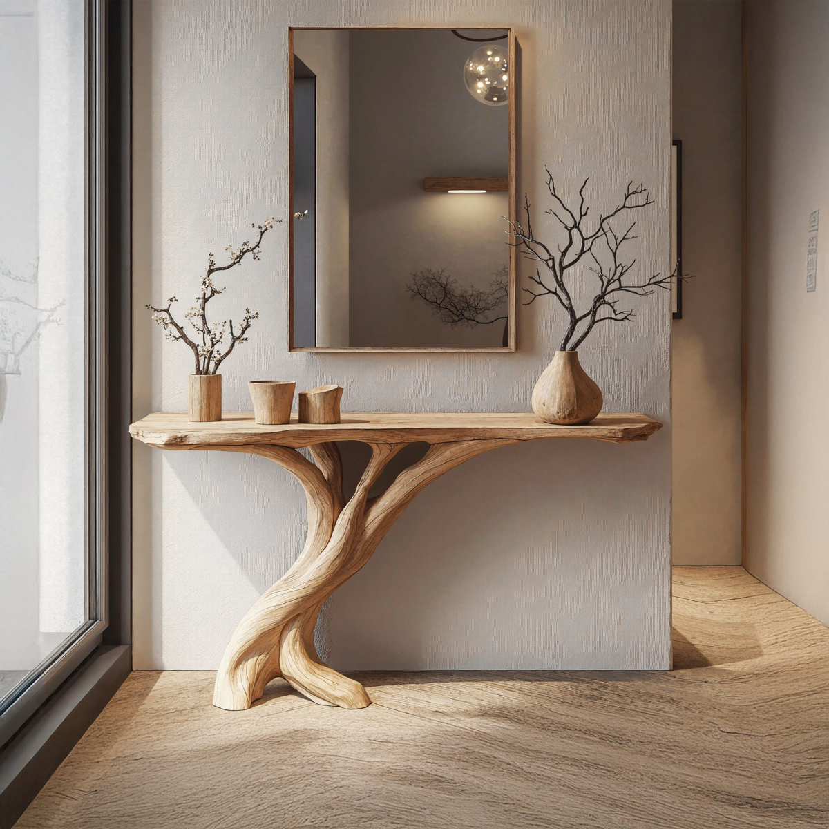 Narrow Natural Wood Console Table for Hallway and Entry