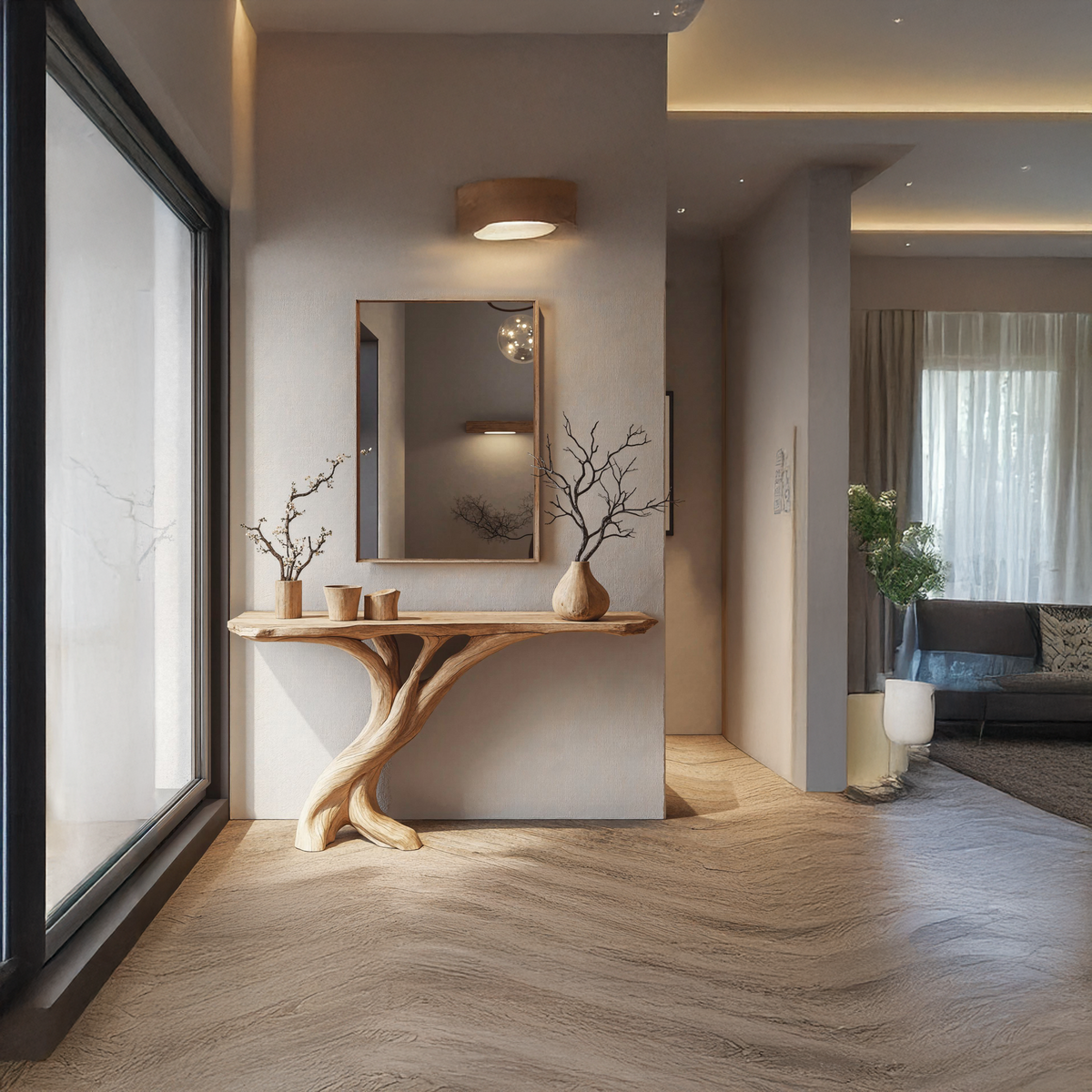 Narrow Natural Wood Console Table for Hallway and Entry - view 2
