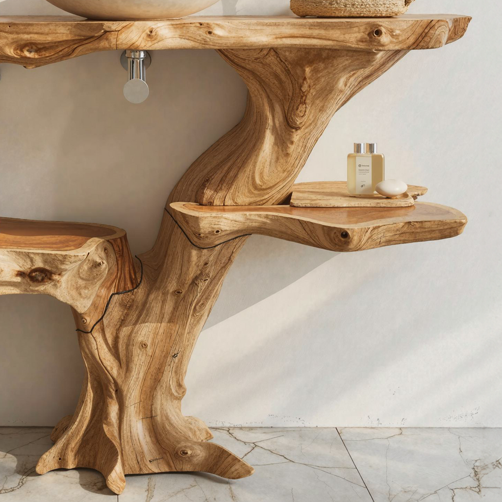 Live Edge Natural Wood Bathroom Vanity Countertop Shelf - view 3