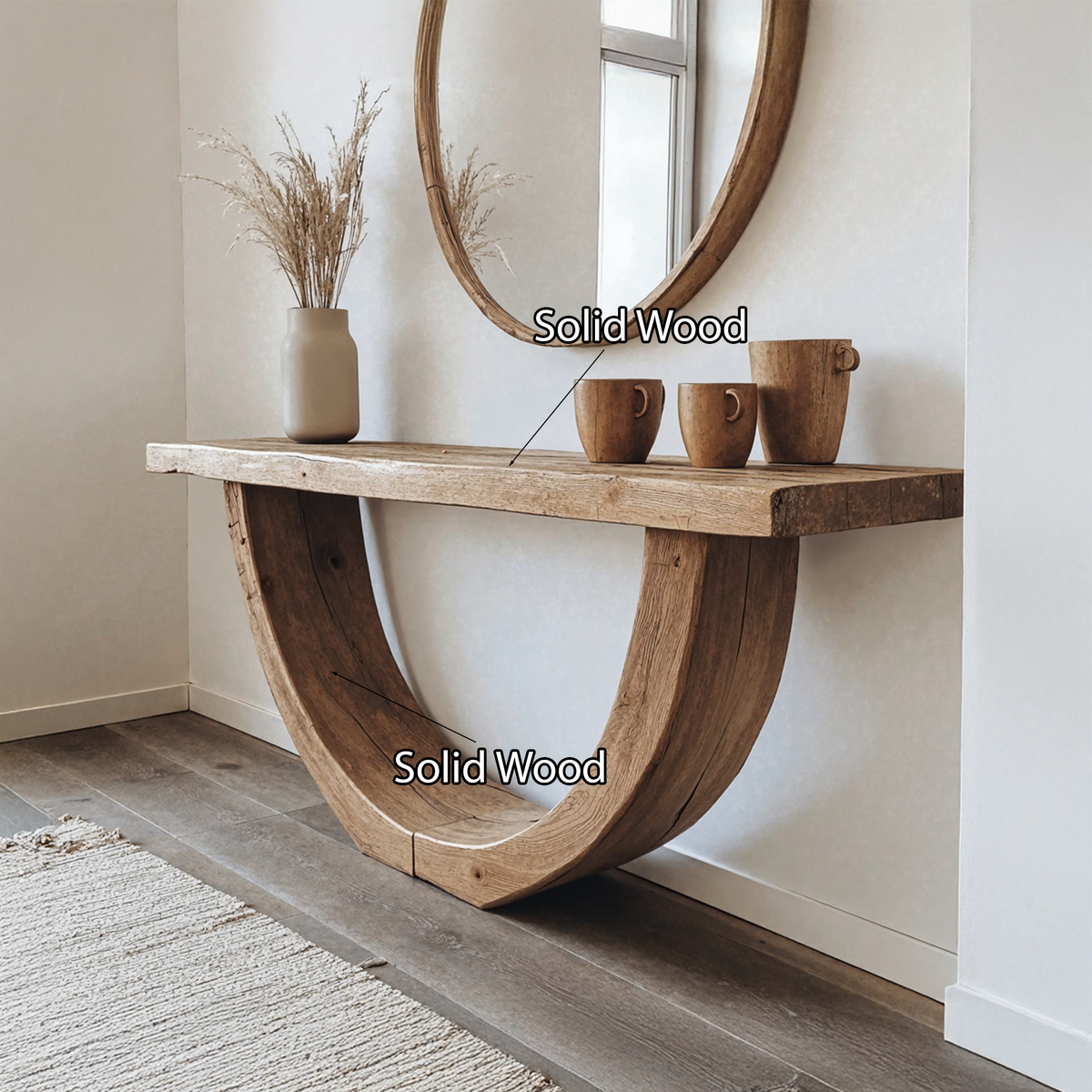 Narrow Live Edge Solid Wood Console Table in Brown - view 5