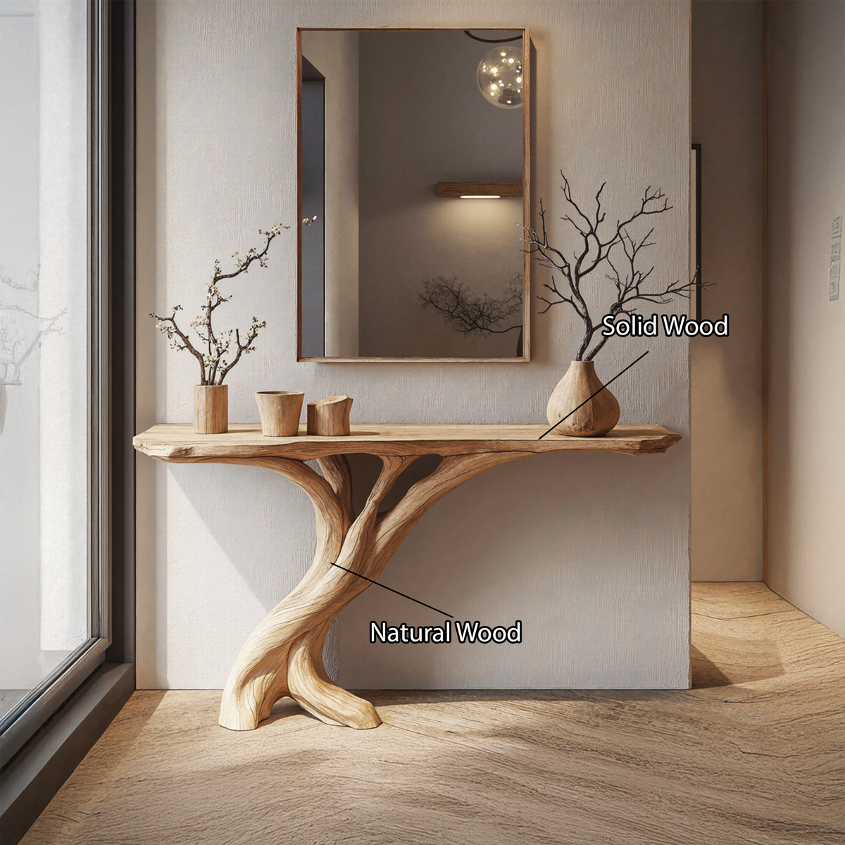 Narrow Natural Wood Console Table for Hallway and Entry - view 6